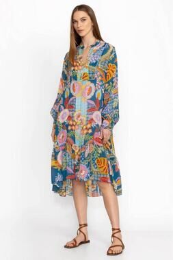 Johnny Was Small Wild Imana Whimsical Floral High Low Midi Dress Retail $420